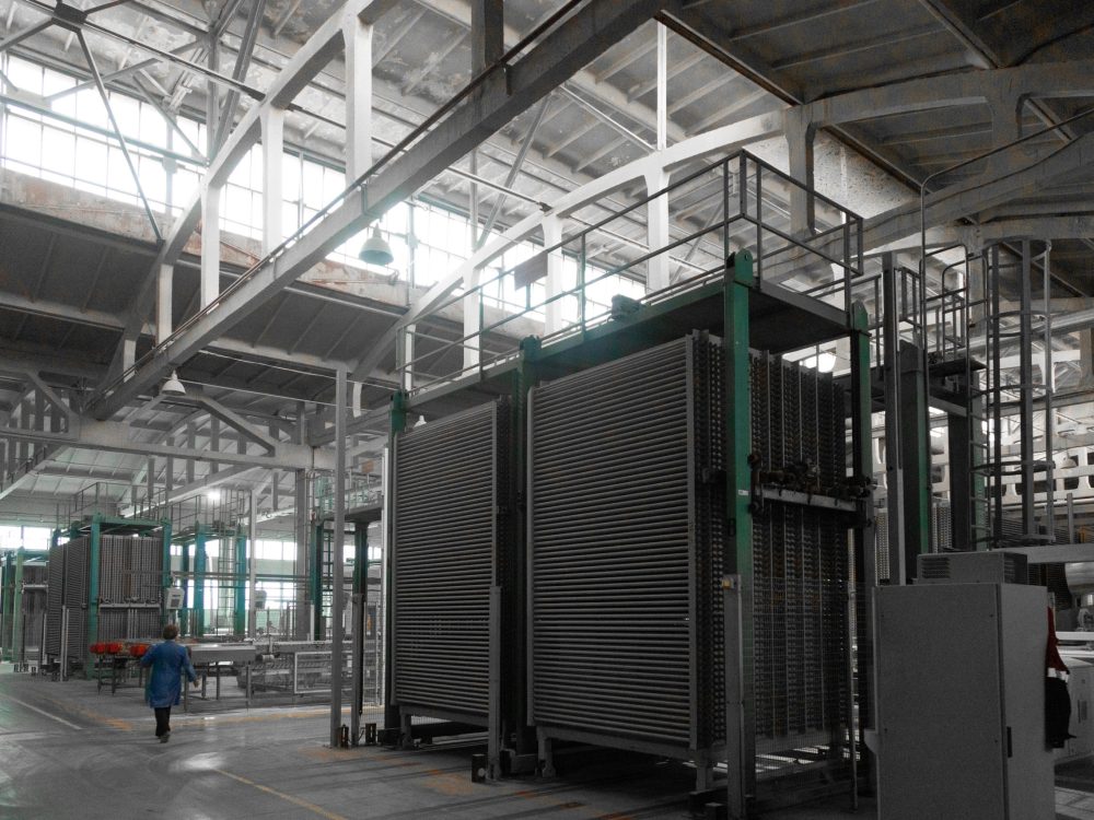 production manufacture. sightseeing Excursion on the interior. Ceramic tile manufacturing plant. Ceramic tile manufacturing plant with a conveyer belt